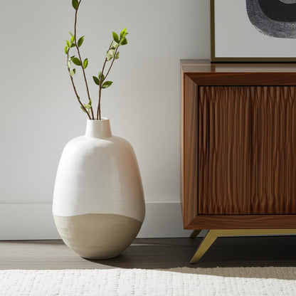 32" White Round Ceramic Floor Vase - Loft&Timber