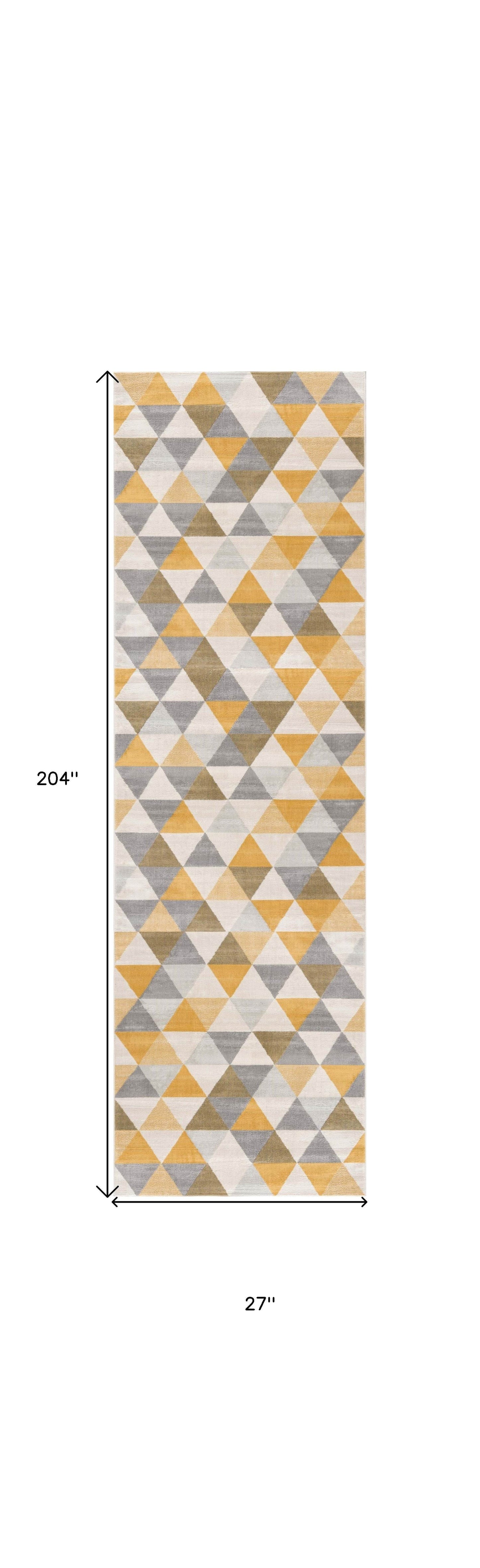 17' Runner Yellow Beige And Gray Geometric Runner Rug - Loft&Timber
