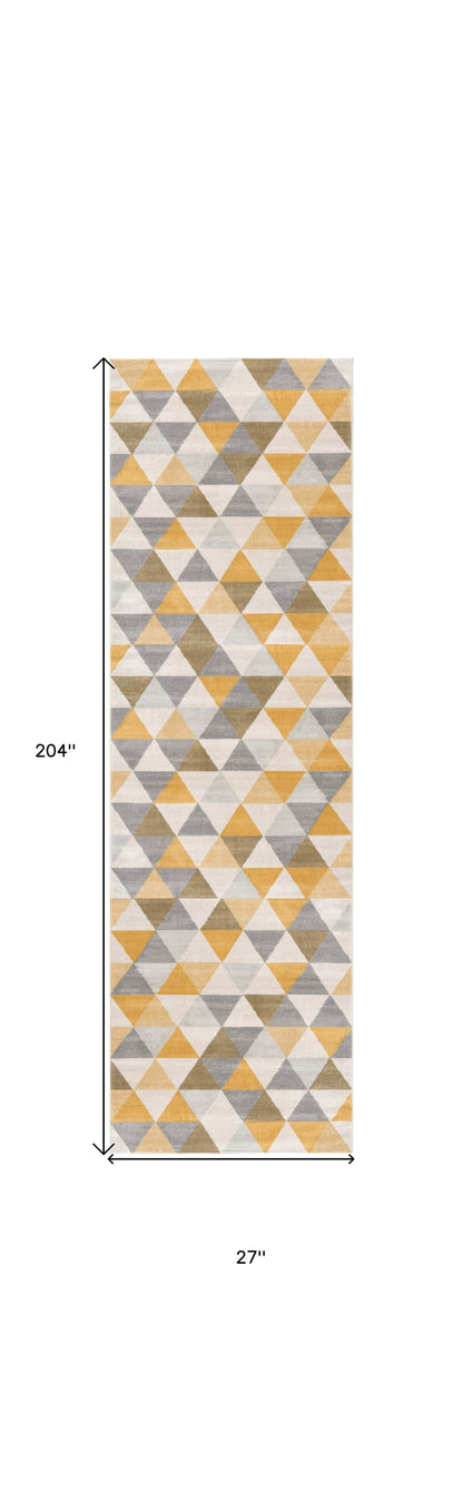 17' Runner Yellow Beige And Gray Geometric Runner Rug - Loft&Timber