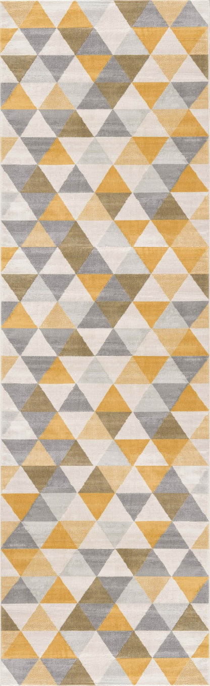 17' Runner Yellow Beige And Gray Geometric Runner Rug - Loft&Timber
