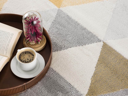 17' Runner Yellow Beige And Gray Geometric Runner Rug - Loft&Timber