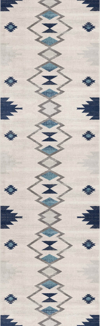 17' Runner Blue Beige And Gray Southwestern Runner Rug - Loft&Timber