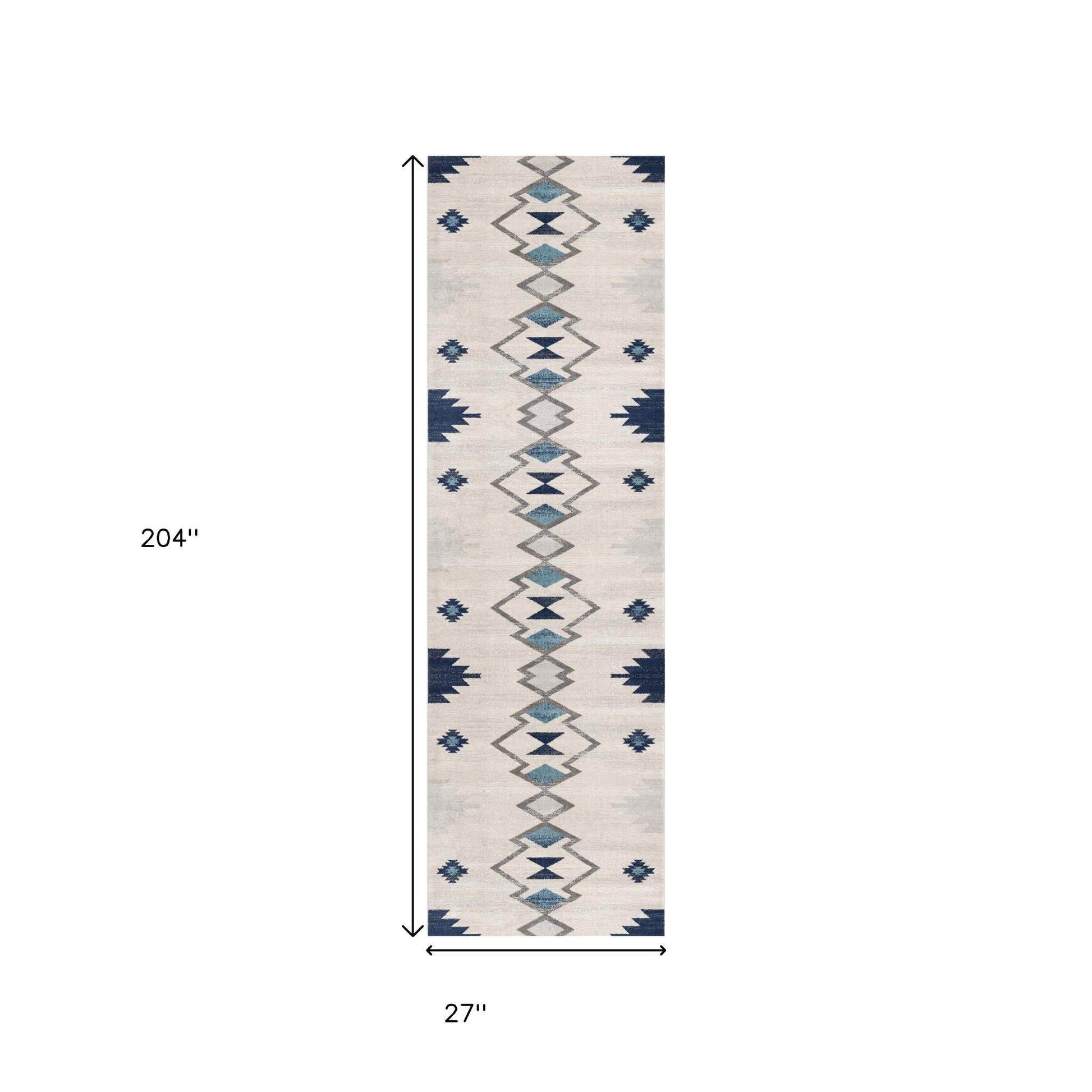 17' Runner Blue Beige And Gray Southwestern Runner Rug - Loft&Timber