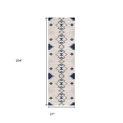 17' Runner Blue Beige And Gray Southwestern Runner Rug - Loft&Timber