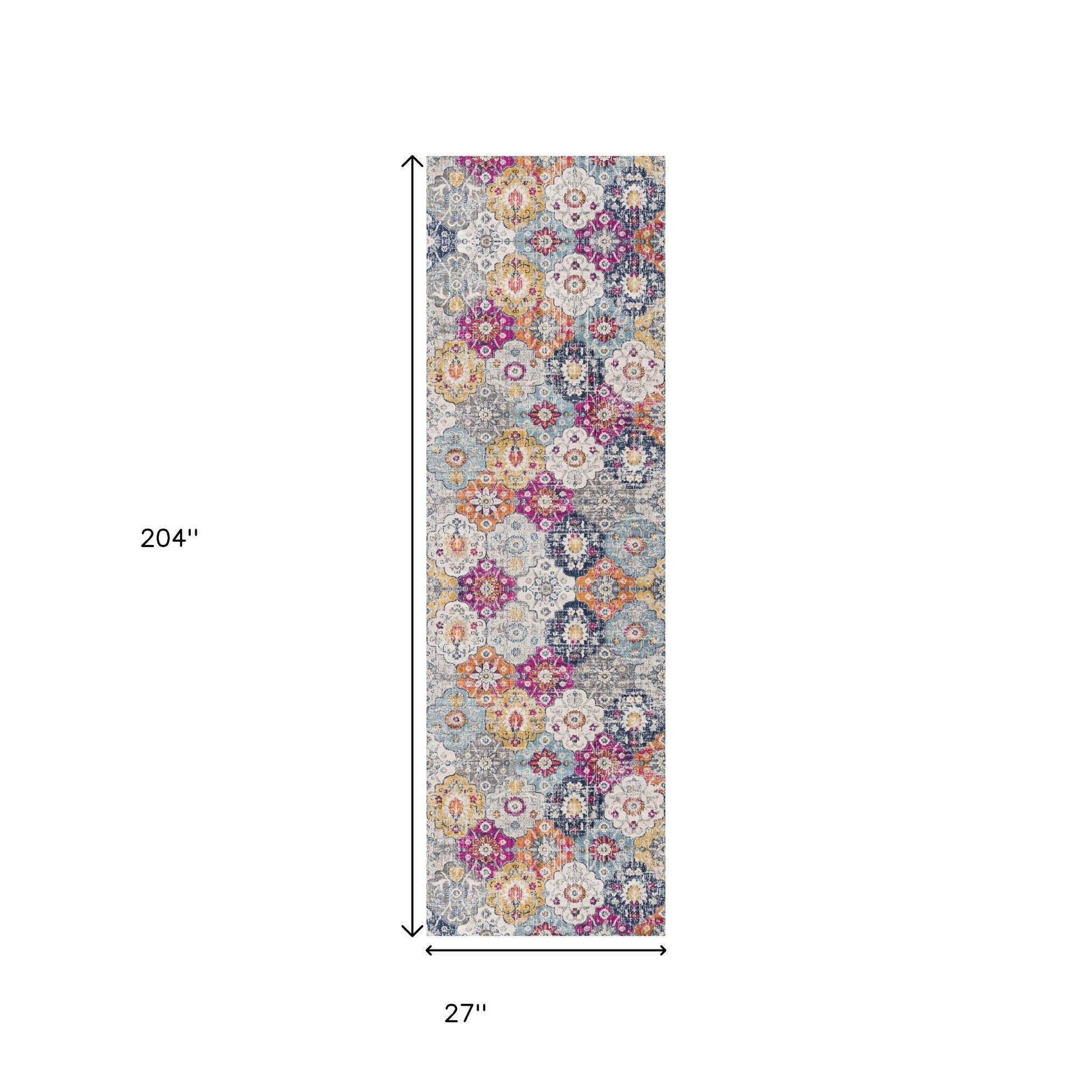 17' Runner Rust Gray And Sky Blue Floral Runner Rug - Loft&Timber