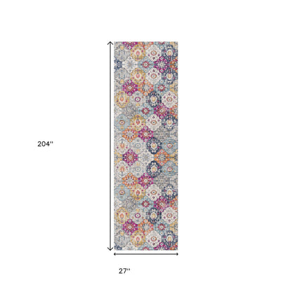 17' Runner Rust Gray And Sky Blue Floral Runner Rug - Loft&Timber