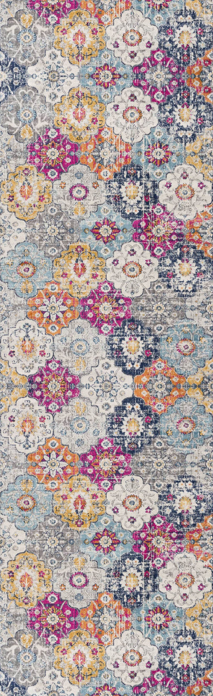 17' Runner Rust Gray And Sky Blue Floral Runner Rug - Loft&Timber