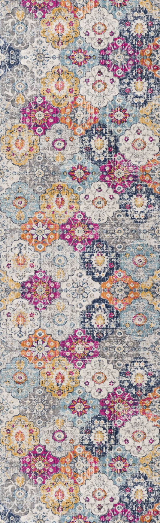 17' Runner Rust Gray And Sky Blue Floral Runner Rug - Loft&Timber