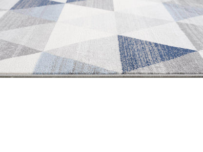 19' Runner Blue Beige And Gray Geometric Runner Rug - Loft&Timber