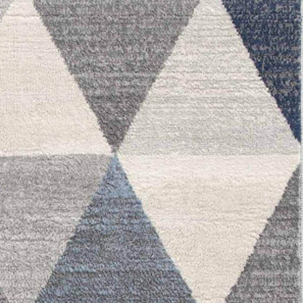 19' Runner Blue Beige And Gray Geometric Runner Rug - Loft&Timber
