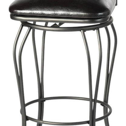 Set of Two 30" Black Faux Leather and Iron Bar Height Swivel Bar Chairs - Loft&Timber