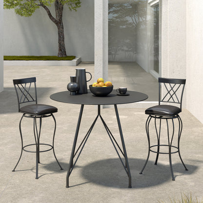 Set of Two 30" Black Faux Leather and Iron Bar Height Swivel Bar Chairs - Loft&Timber