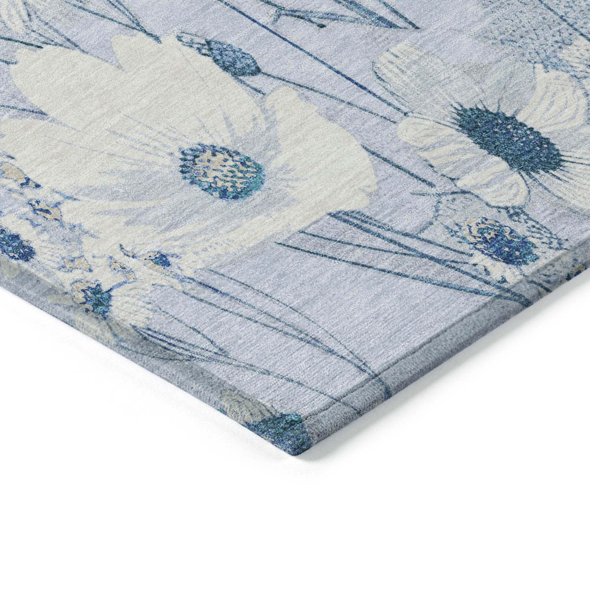 5' X 8' Sky Blue And Denim Blue Floral Washable Indoor Outdoor Area Rug - Loft&Timber