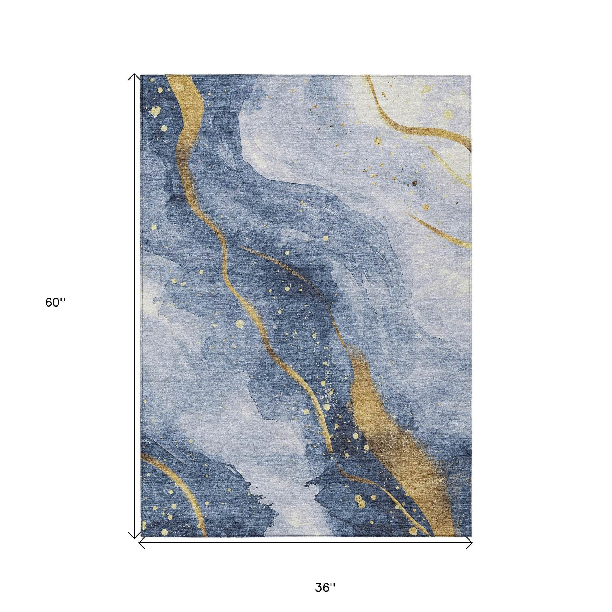 3' X 5' Blue And Gold Abstract Washable Indoor Outdoor Area Rug - Loft&Timber