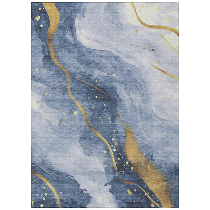 3' X 5' Blue And Gold Abstract Washable Indoor Outdoor Area Rug - Loft&Timber