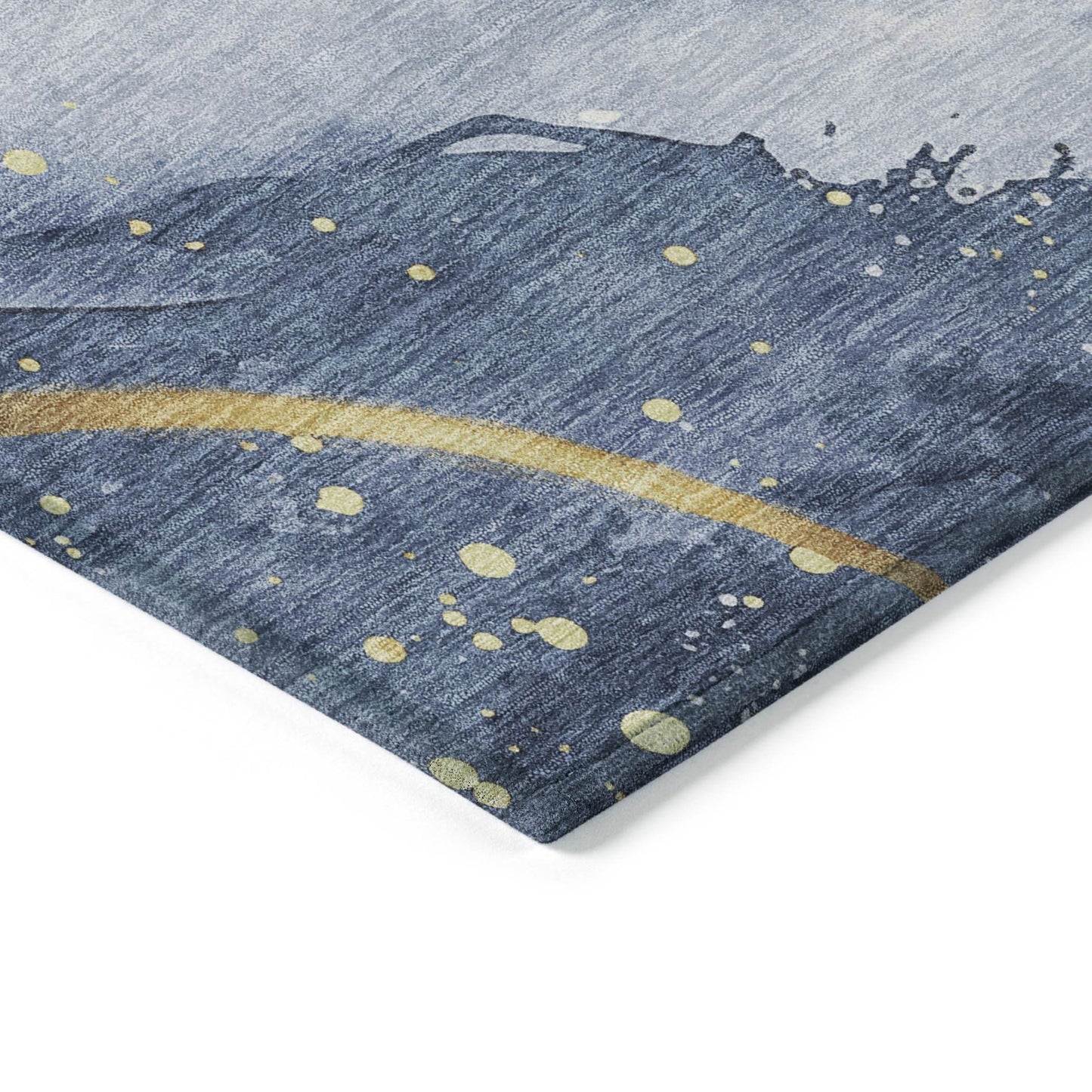 3' X 5' Blue And Gold Abstract Washable Indoor Outdoor Area Rug - Loft&Timber