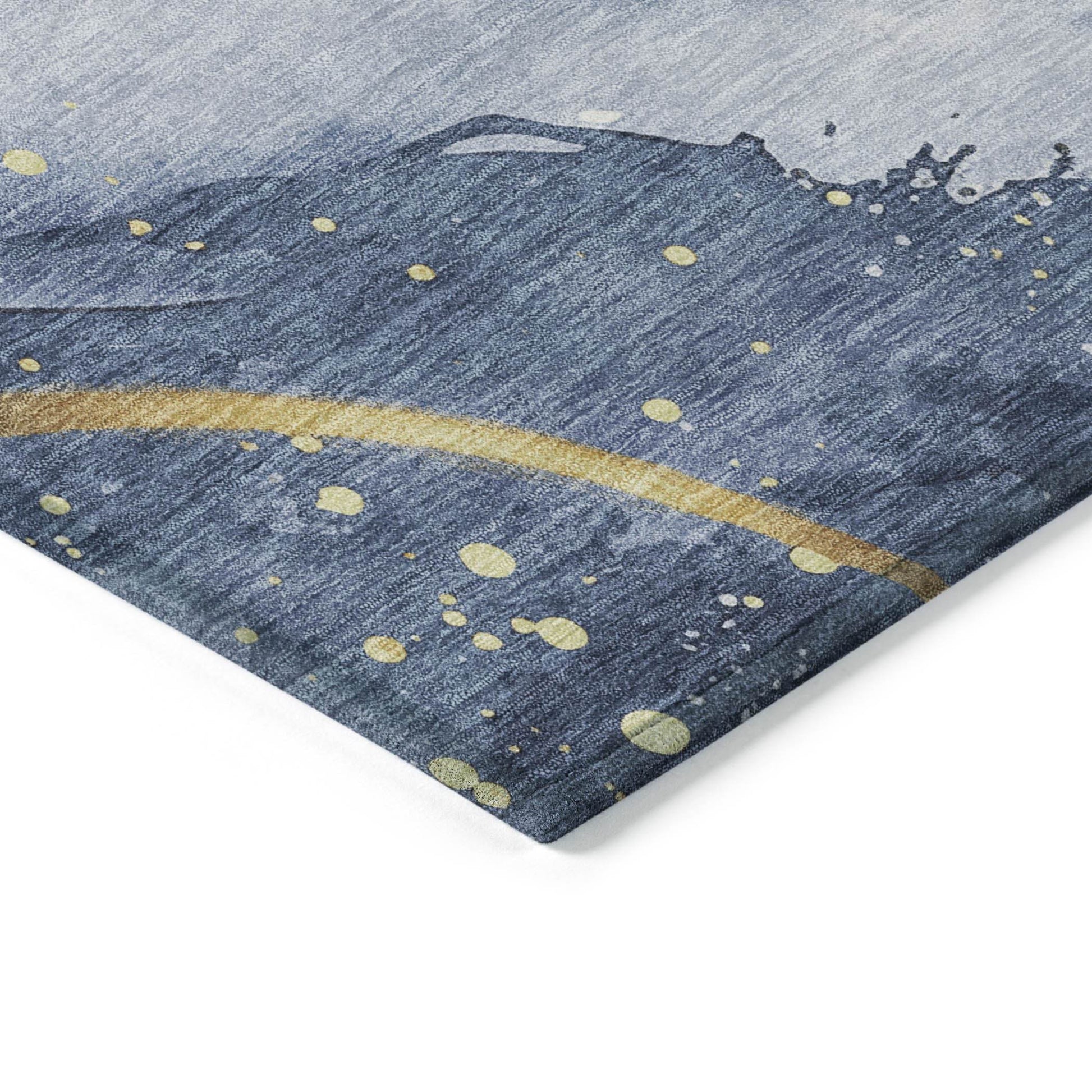 3' X 5' Blue And Gold Abstract Washable Indoor Outdoor Area Rug - Loft&Timber