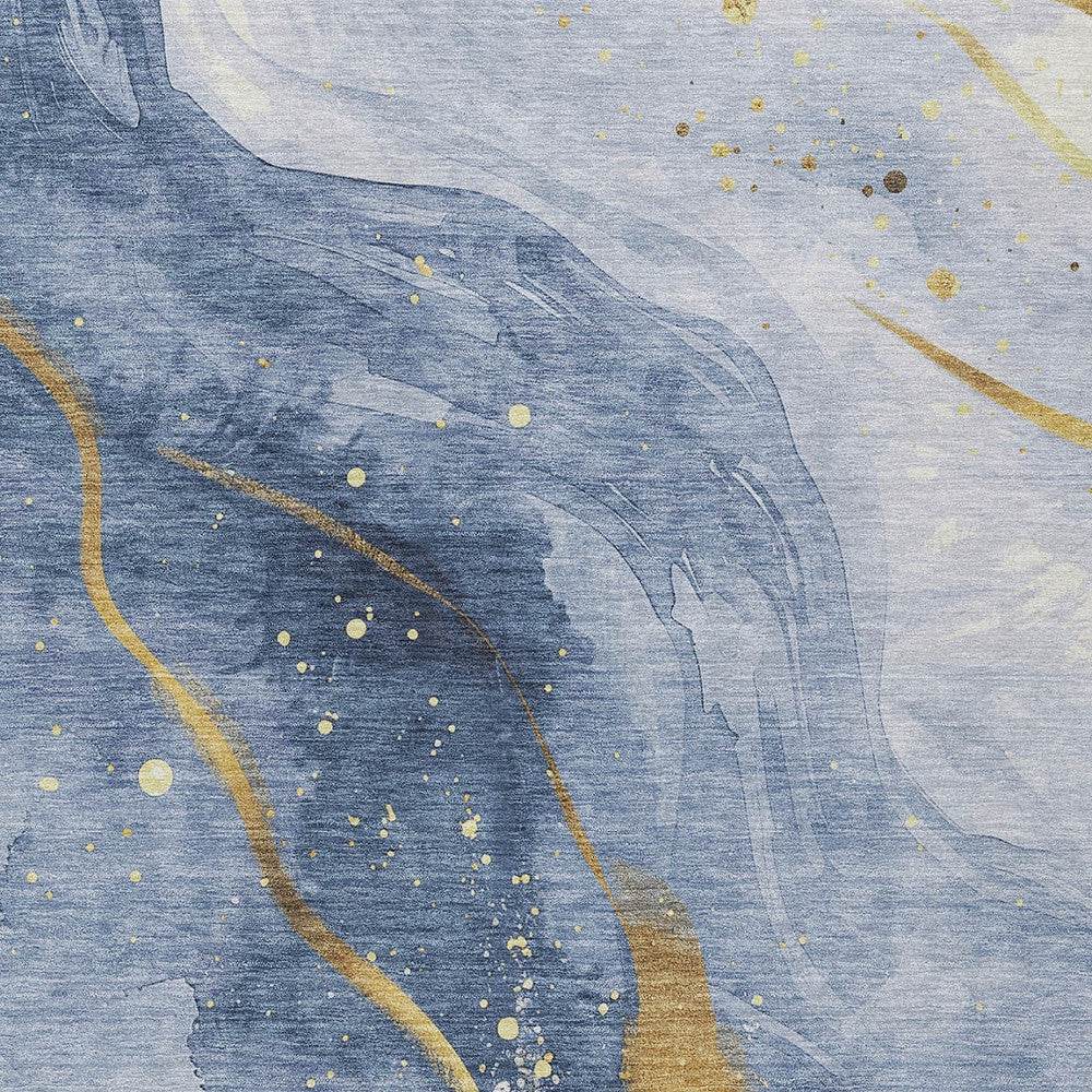 3' X 5' Blue And Gold Abstract Washable Indoor Outdoor Area Rug - Loft&Timber