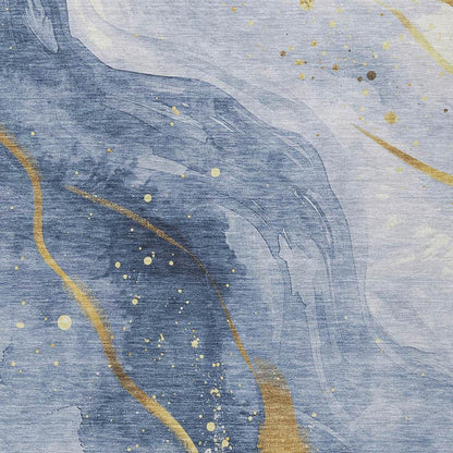 3' X 5' Blue And Gold Abstract Washable Indoor Outdoor Area Rug - Loft&Timber