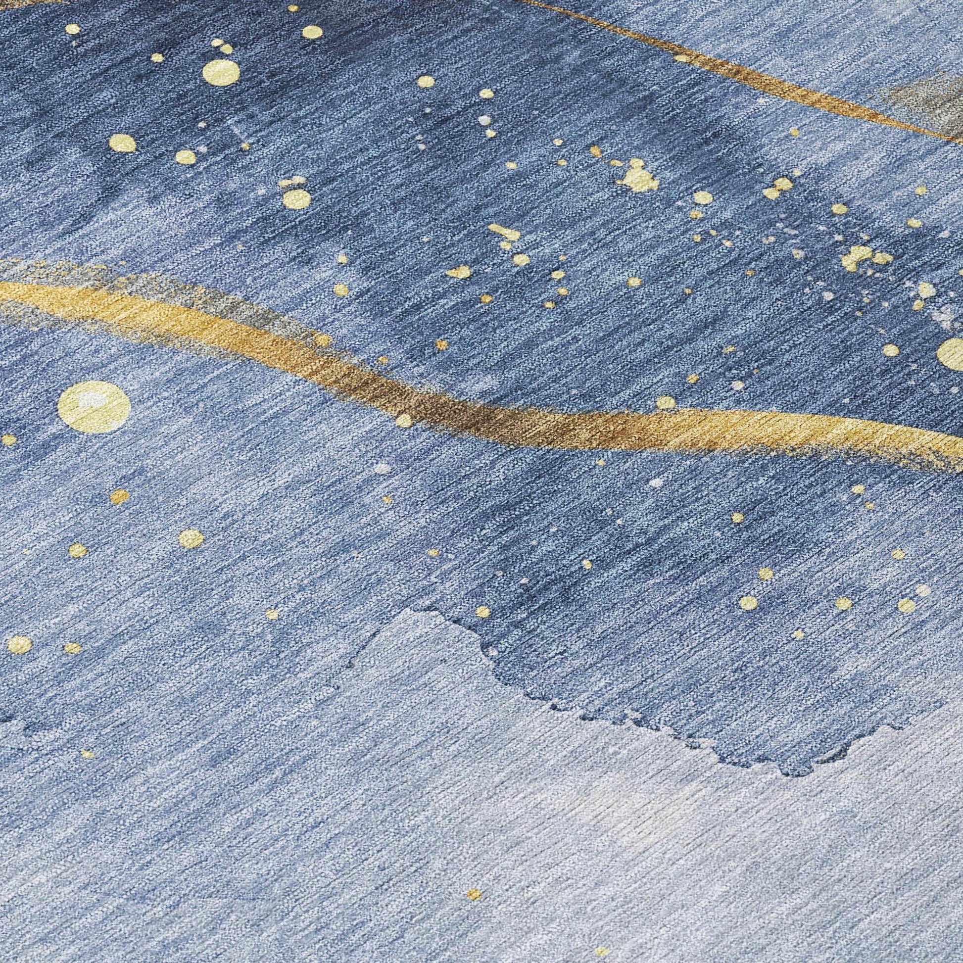 3' X 5' Blue And Gold Abstract Washable Indoor Outdoor Area Rug - Loft&Timber