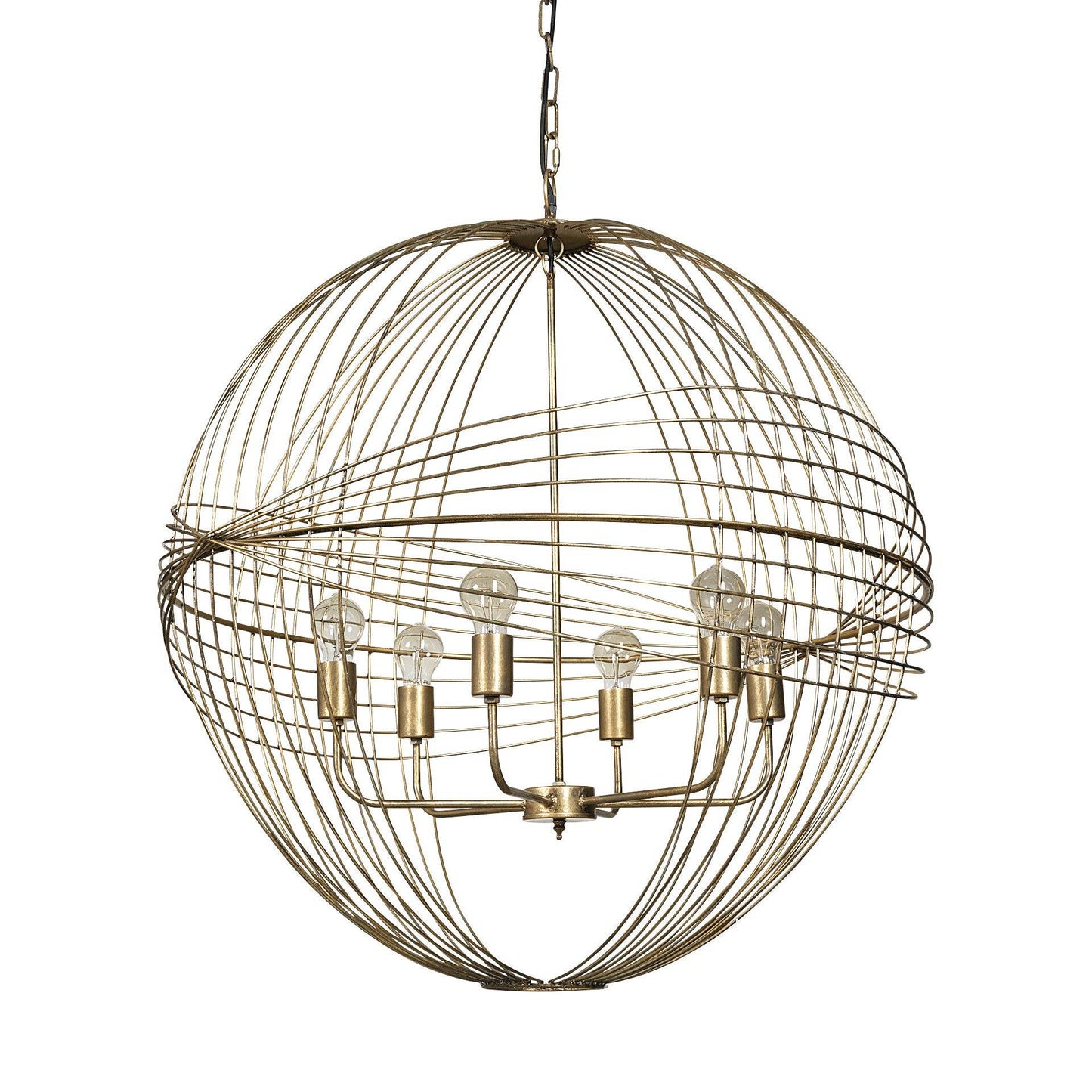 Gold Caged Six Light Metal and Glass Dimmable Chandelier With Gold Shades - Loft&Timber