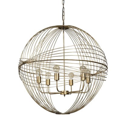 Gold Caged Six Light Metal and Glass Dimmable Chandelier With Gold Shades - Loft&Timber