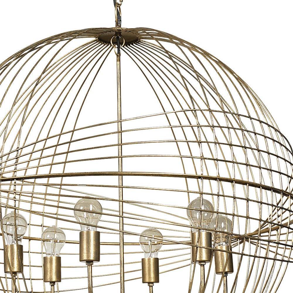 Gold Caged Six Light Metal and Glass Dimmable Chandelier With Gold Shades - Loft&Timber