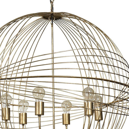 Gold Caged Six Light Metal and Glass Dimmable Chandelier With Gold Shades - Loft&Timber