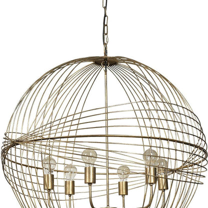 Gold Caged Six Light Metal and Glass Dimmable Chandelier With Gold Shades - Loft&Timber