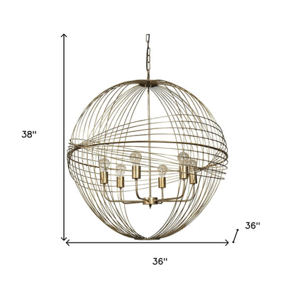 Gold Caged Six Light Metal and Glass Dimmable Chandelier With Gold Shades - Loft&Timber