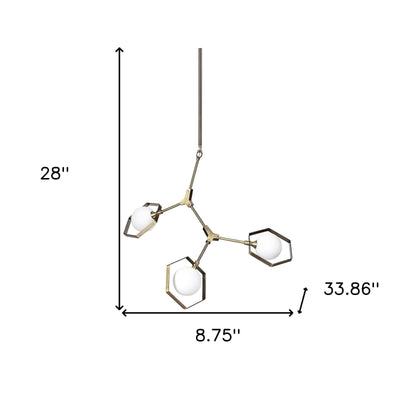 Champagne Unique Statement Three Light Metal and Glass Dimmable Chandelier With White Shades - Loft&Timber