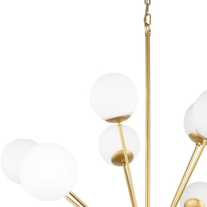 Gold Sputnik Multi Light Frosted Metal and Glass Dimmable Chandelier With White Shades - Loft&Timber
