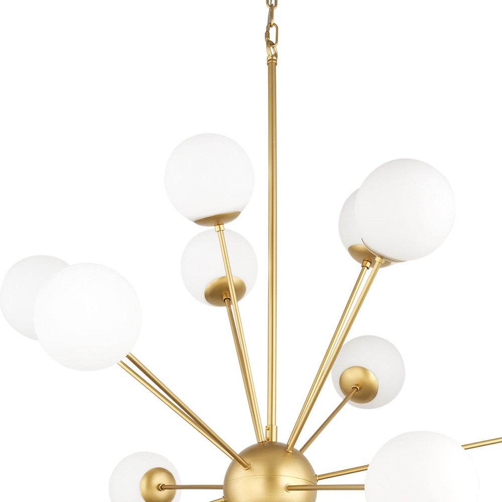 Gold Sputnik Multi Light Frosted Metal and Glass Dimmable Chandelier With White Shades - Loft&Timber