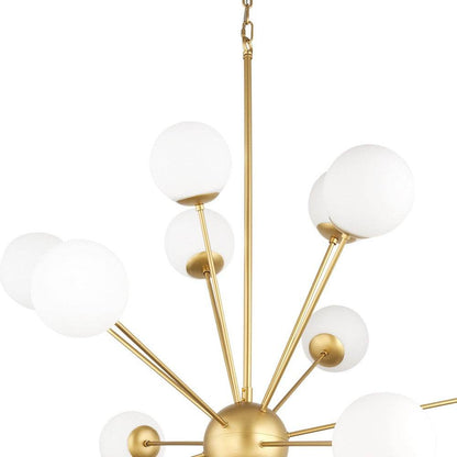 Gold Sputnik Multi Light Frosted Metal and Glass Dimmable Chandelier With White Shades - Loft&Timber