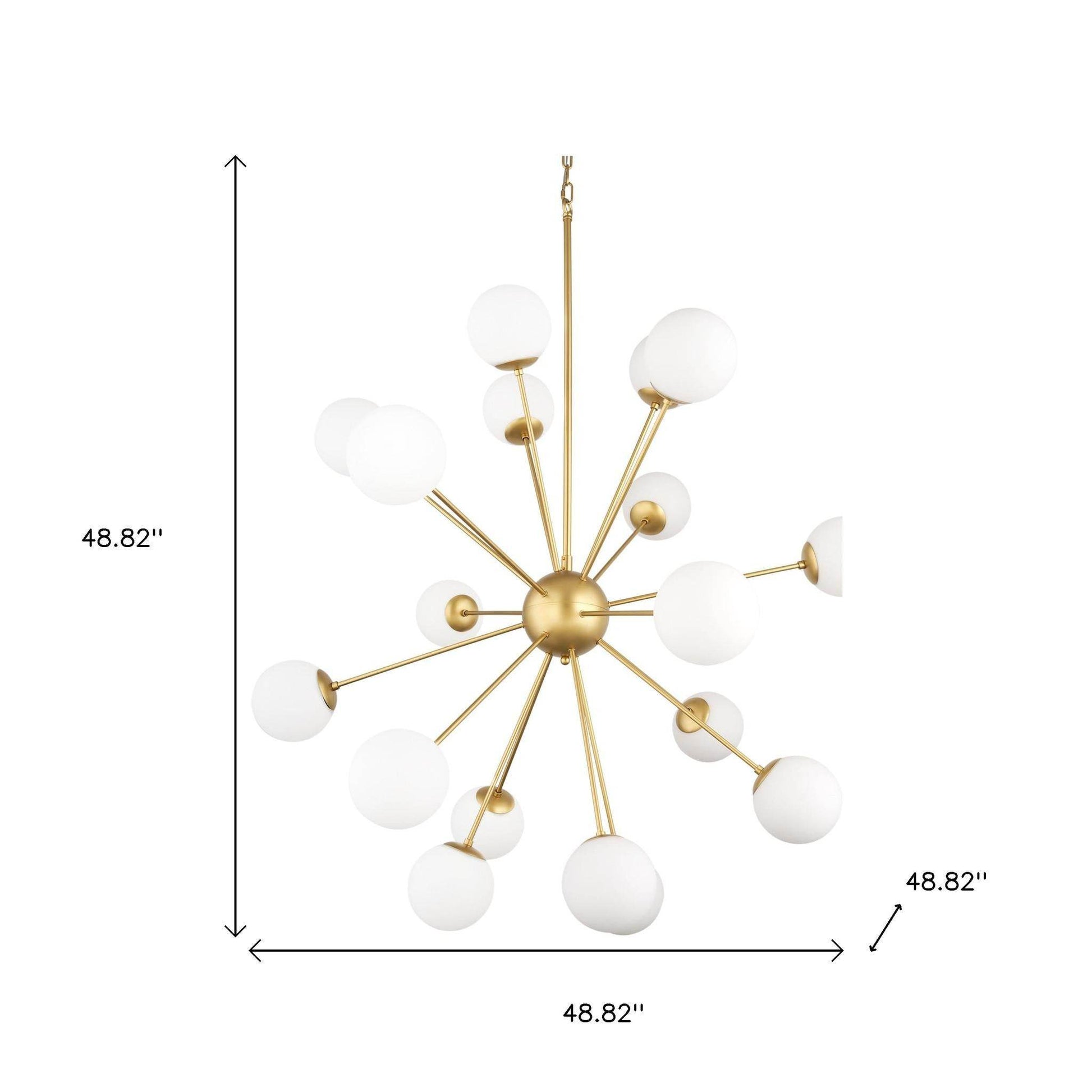 Gold Sputnik Multi Light Frosted Metal and Glass Dimmable Chandelier With White Shades - Loft&Timber