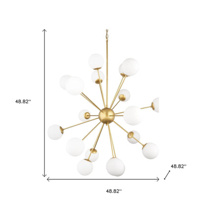Gold Sputnik Multi Light Frosted Metal and Glass Dimmable Chandelier With White Shades - Loft&Timber