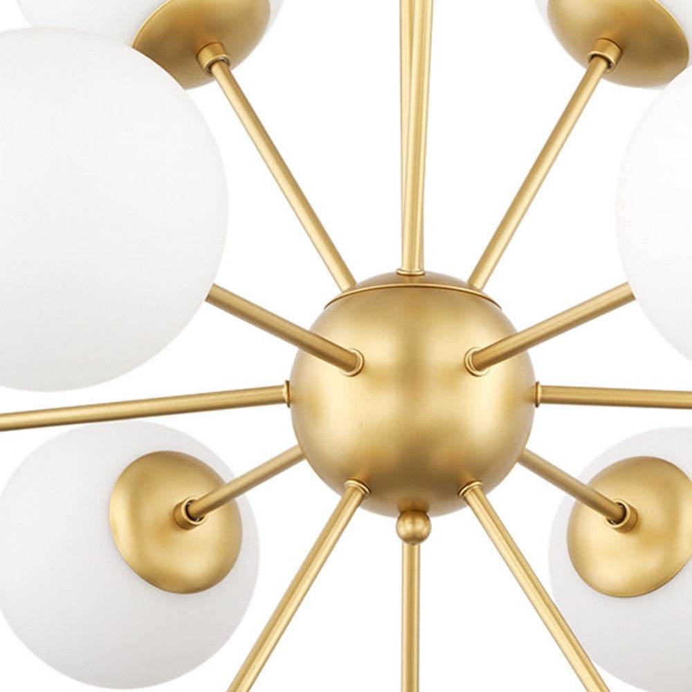 Gold Sputnik Eleven Light Frosted Metal and Glass Dimmable Chandelier With White Shades - Loft&Timber