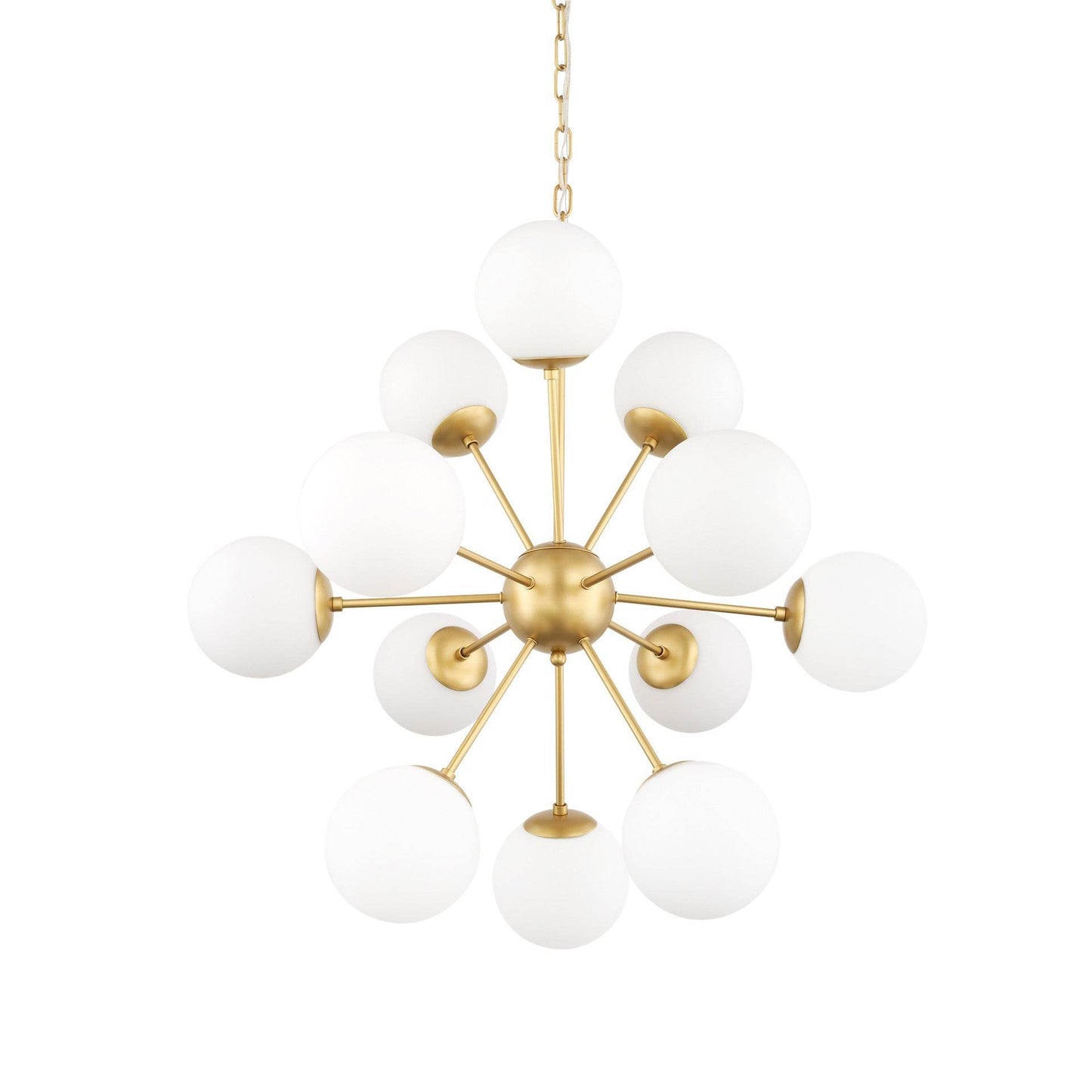 Gold Sputnik Eleven Light Frosted Metal and Glass Dimmable Chandelier With White Shades - Loft&Timber