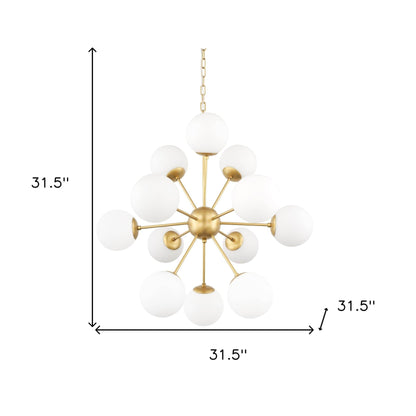 Gold Sputnik Eleven Light Frosted Metal and Glass Dimmable Chandelier With White Shades - Loft&Timber