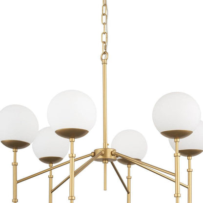 Gold Sputnik Six Light Frosted Metal and Glass Dimmable Chandelier With White Shades - Loft&Timber