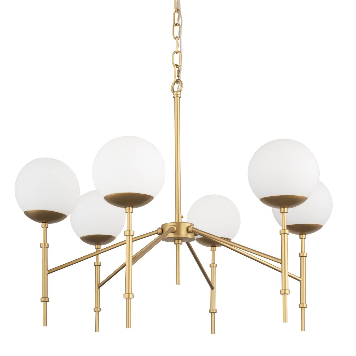 Gold Sputnik Six Light Frosted Metal and Glass Dimmable Chandelier With White Shades - Loft&Timber