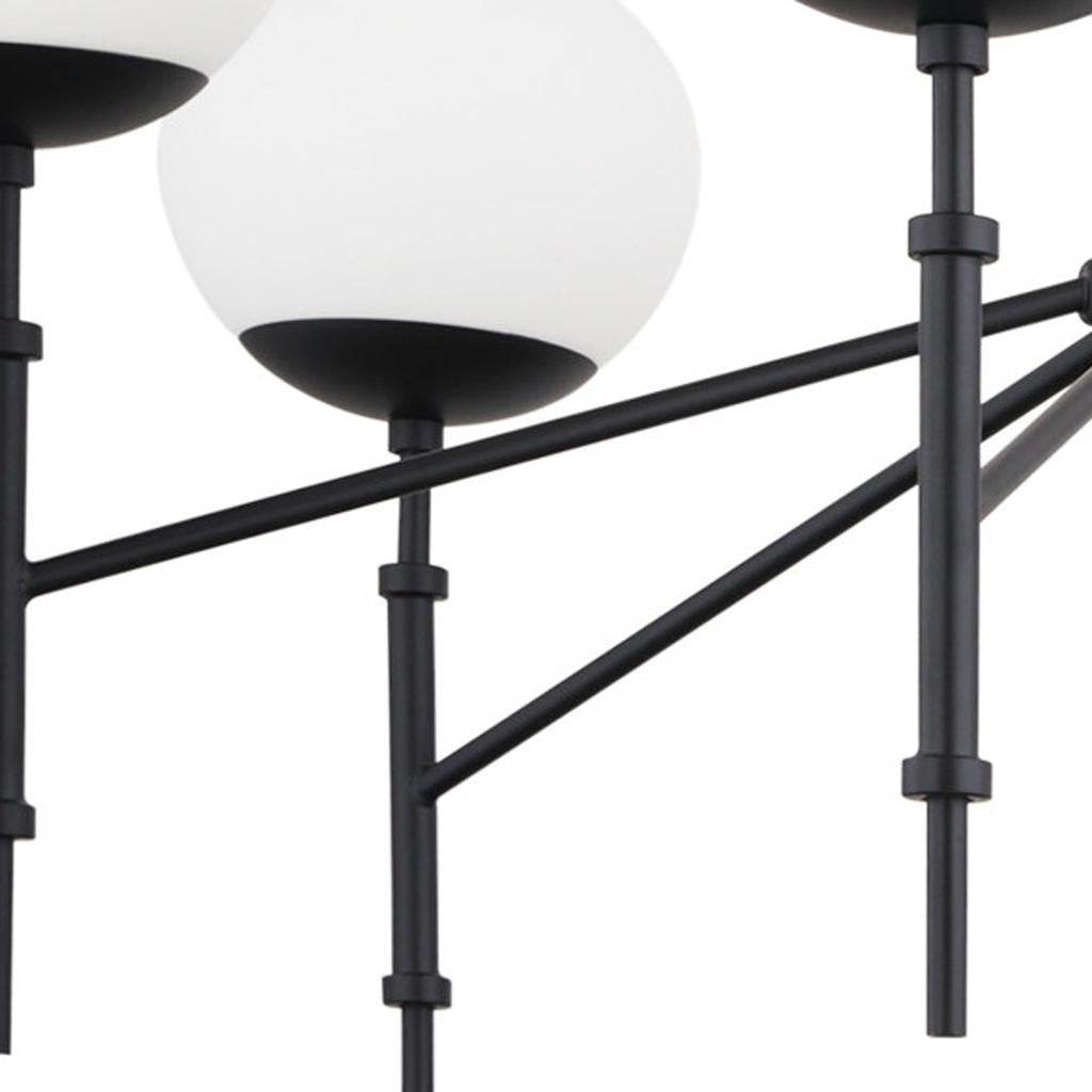 Black Sputnik Six Light Frosted Metal and Glass Dimmable Chandelier With White Shades - Loft&Timber