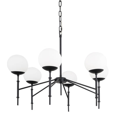 Black Sputnik Six Light Frosted Metal and Glass Dimmable Chandelier With White Shades - Loft&Timber