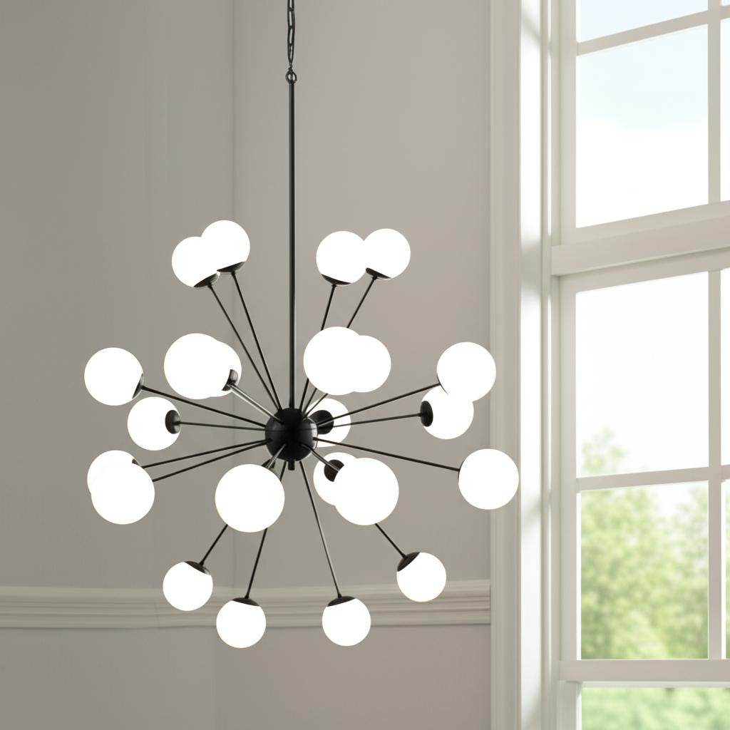 Black Eleven Light Frosted Metal and Glass Dimmable Chandelier With White Shades - Loft&Timber