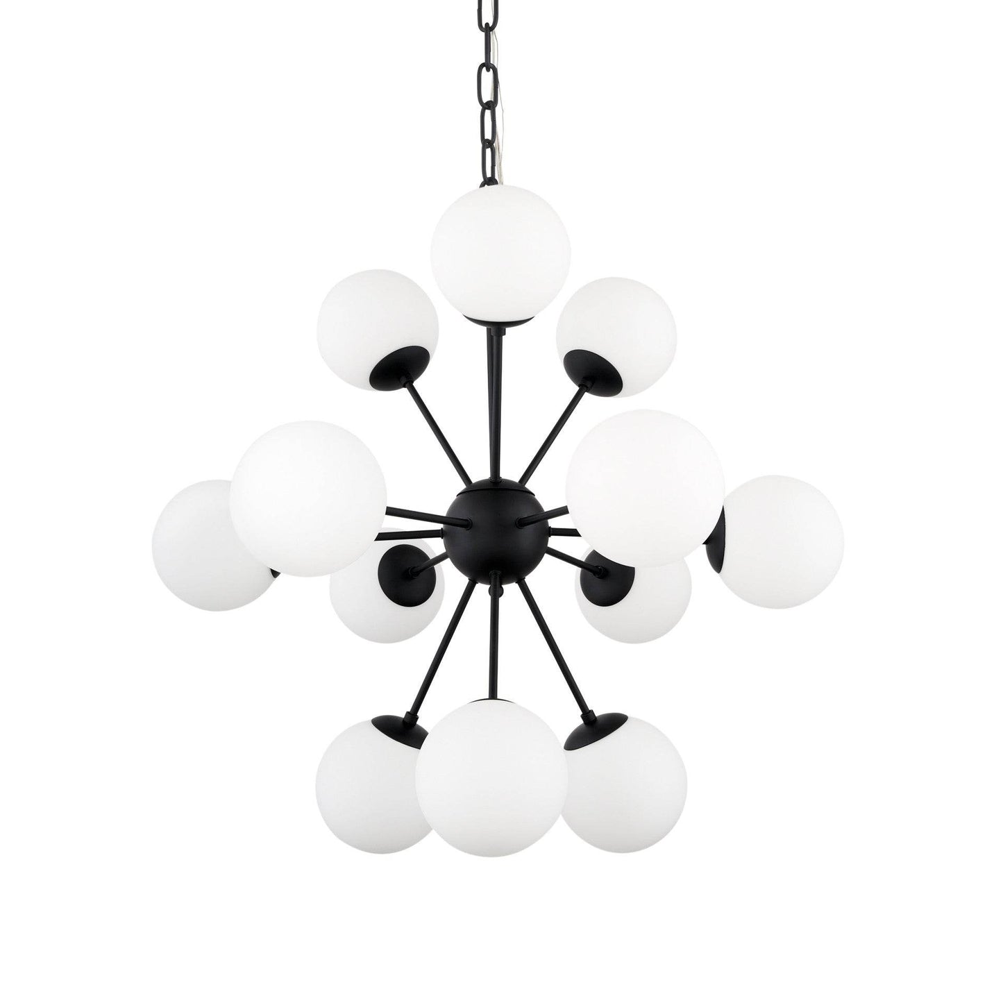 Black Sputnik Multi Light Frosted Metal and Glass Dimmable Chandelier With White Shades - Loft&Timber
