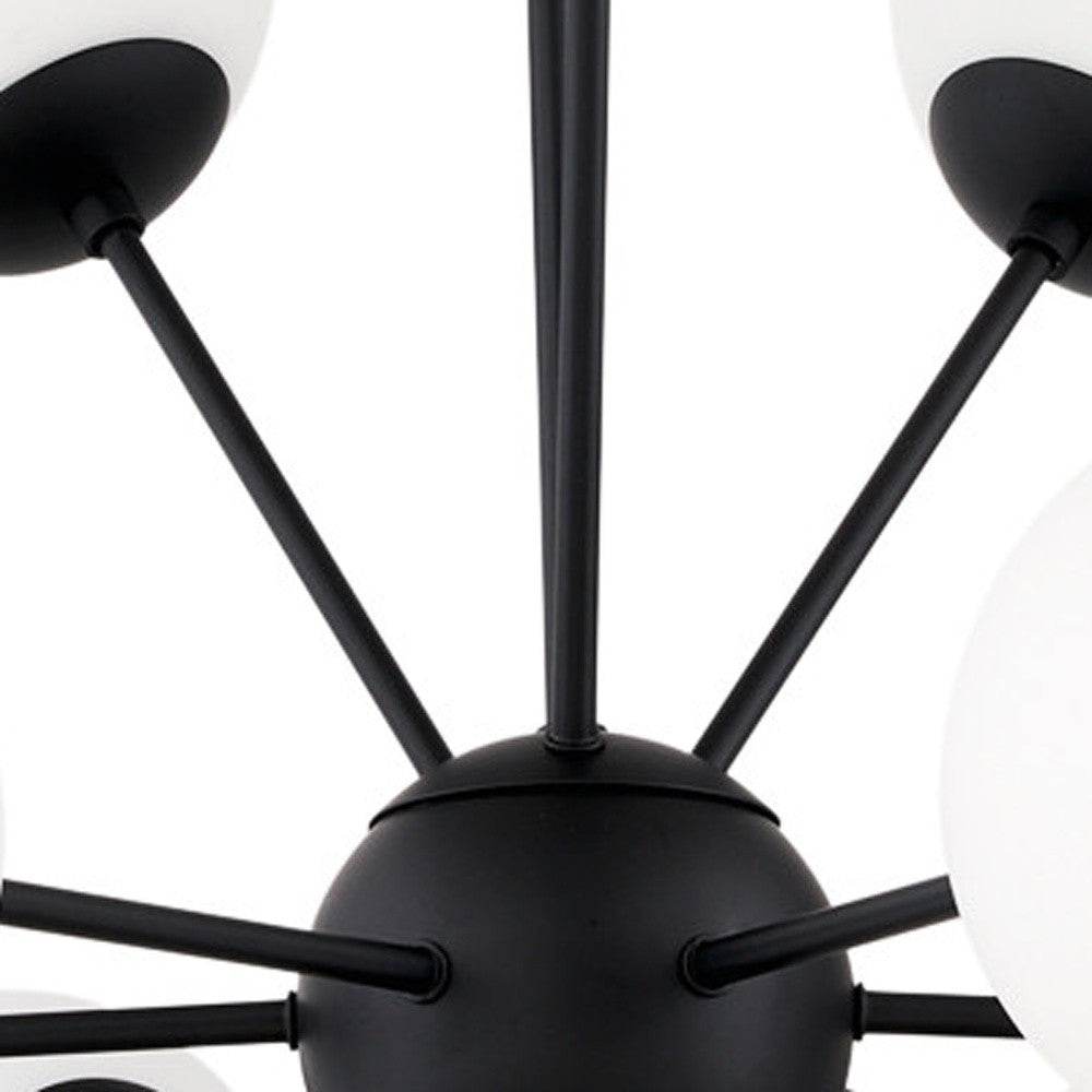 Black Sputnik Multi Light Frosted Metal and Glass Dimmable Chandelier With White Shades - Loft&Timber