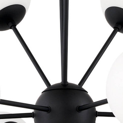 Black Sputnik Multi Light Frosted Metal and Glass Dimmable Chandelier With White Shades - Loft&Timber