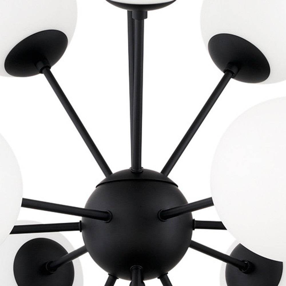 Black Sputnik Multi Light Frosted Metal and Glass Dimmable Chandelier With White Shades - Loft&Timber
