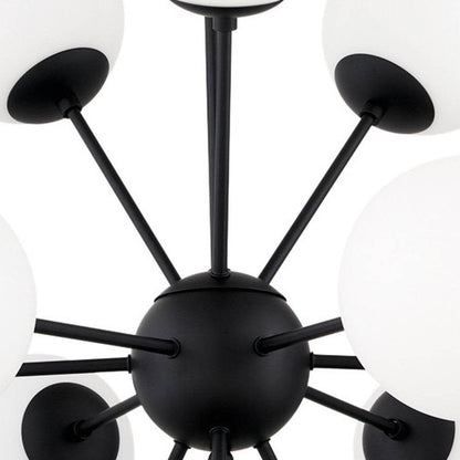 Black Sputnik Multi Light Frosted Metal and Glass Dimmable Chandelier With White Shades - Loft&Timber