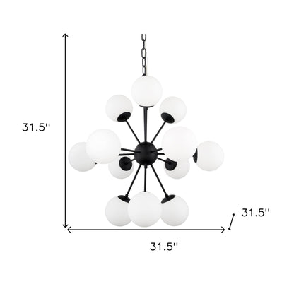 Black Sputnik Multi Light Frosted Metal and Glass Dimmable Chandelier With White Shades - Loft&Timber